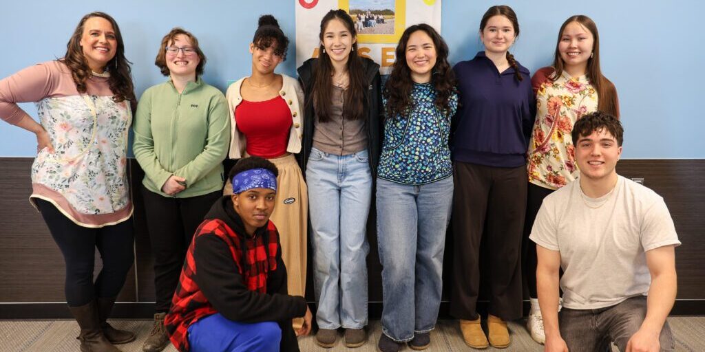 Nome's ANSEP Acceleration Academy inaugural class and program director Kacey Miller (left) attend the end of the year celebration. Quinn White/KNOM
